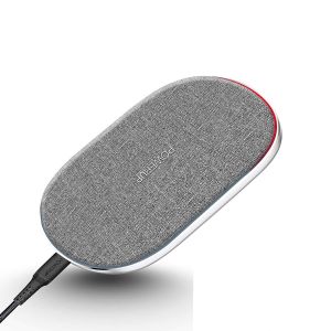 POWERUP® Wireless Charger Pad 10W Dual Coil & High-Speed Qi Compatible with Samsung Galaxy S10/S10 Plus/S10e and All Qi-Enabled Devices - (Grey)